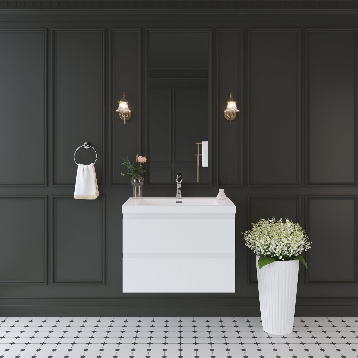 30" Angela - Floating Bathroom Vanity Glossy White V11-30GW