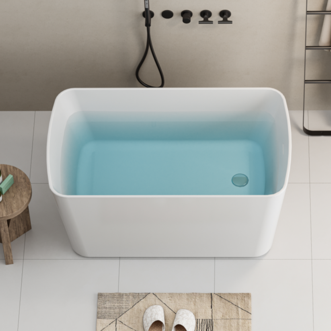 49" Acrylic Freestanding Japanese Soaking Bathtub, Glossy White/Black A01