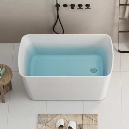 49" Acrylic Freestanding Japanese Soaking Bathtub, Glossy White/Black A01