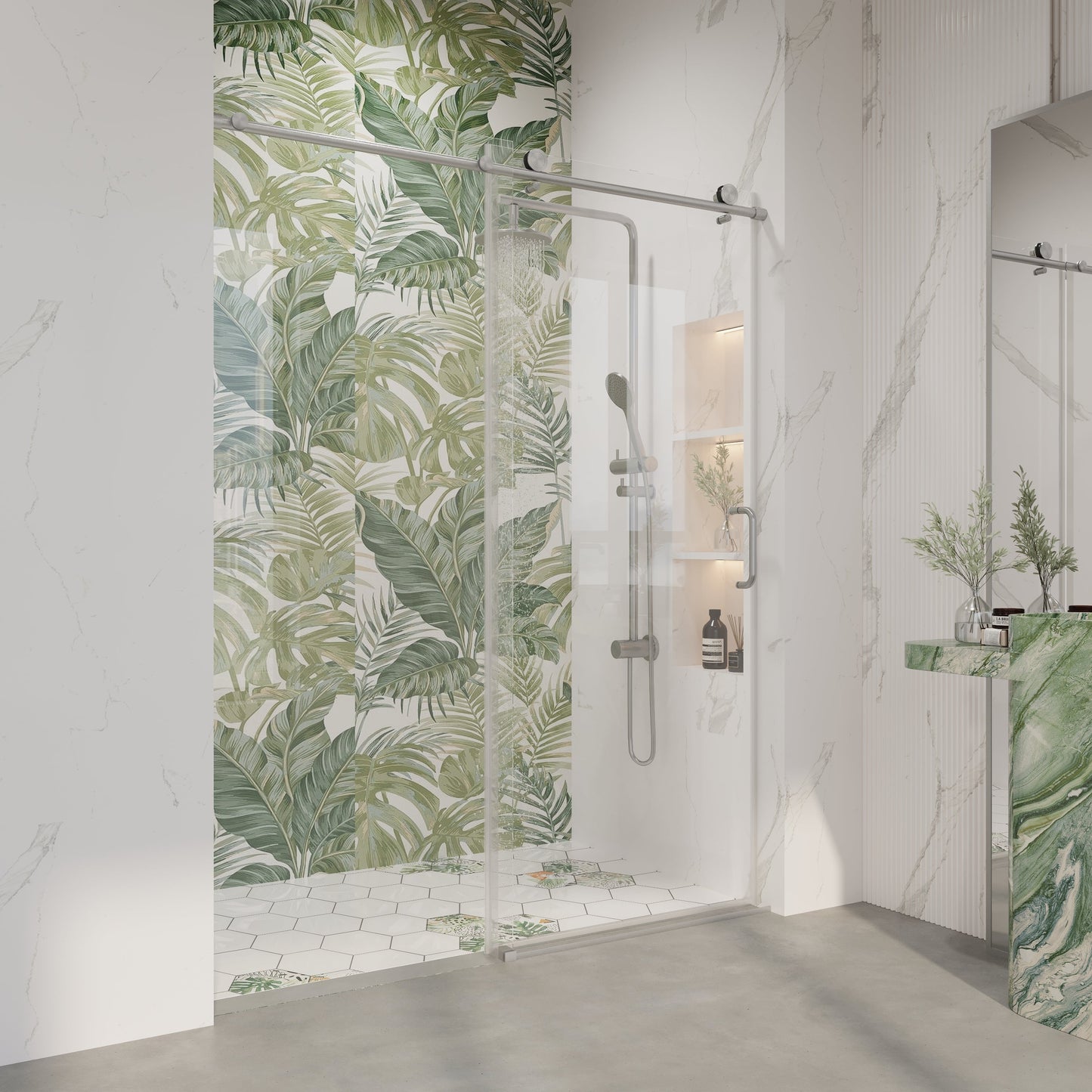 56" - 60" W x 76" H Frameless Bathroom Single Sliding Shower Door D06-60