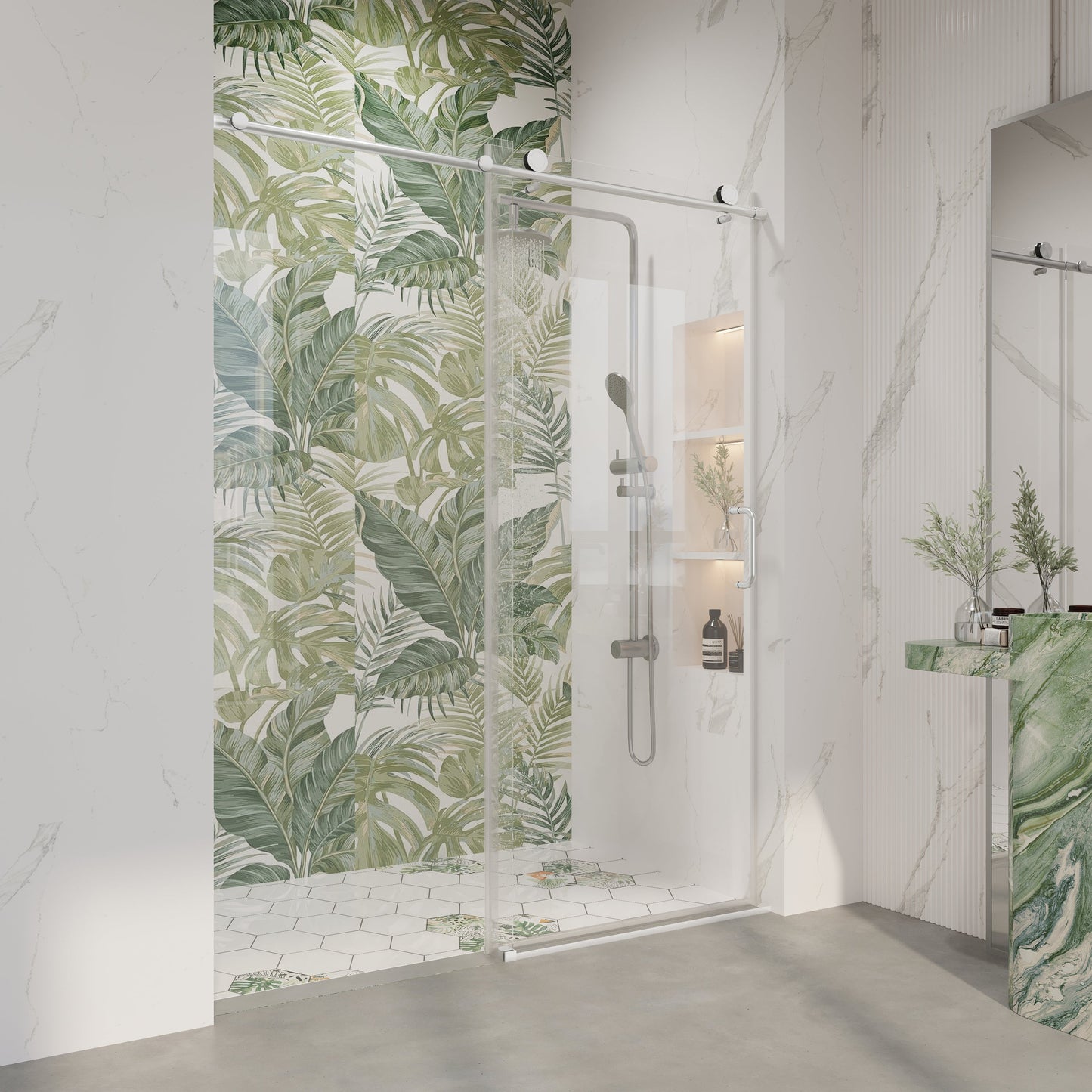 56" - 60" W x 76" H Frameless Bathroom Single Sliding Shower Door D06-60
