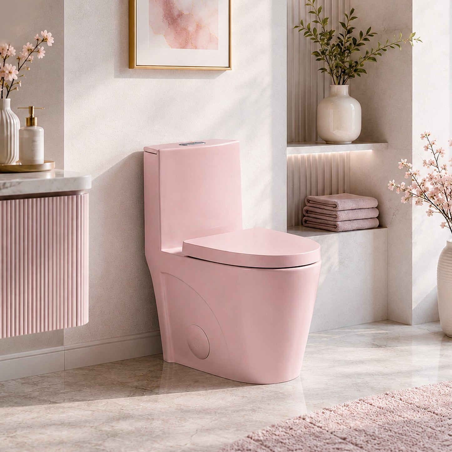 One-Piece Toilet, Dual Flush 1.1/1.6 GPF, Pink Rose T01-RS