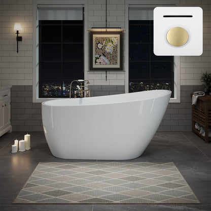 55"/60"/63" Modern Single Slipper Freestanding Acrylic Bathtub, Glossy White A04