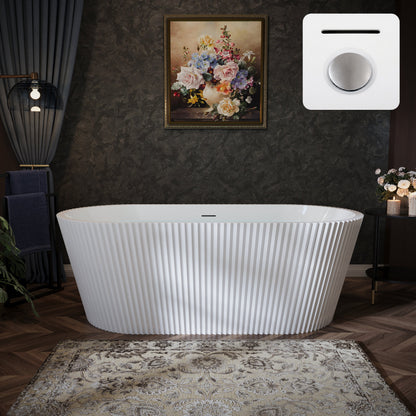 67" Fluted Acrylic Freestanding Soaking Bathtub, Glossy White A13