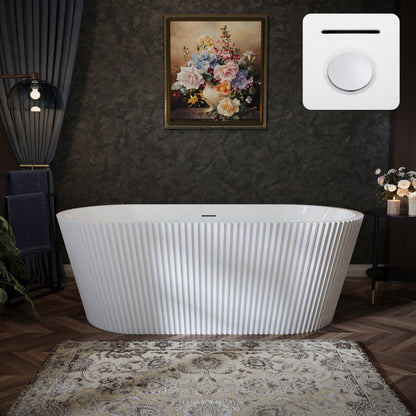 67" Fluted Acrylic Freestanding Soaking Bathtub, Glossy White A13