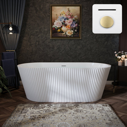 67" Fluted Acrylic Freestanding Soaking Bathtub, Glossy White A13