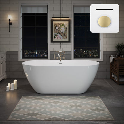 55"/60"/63" Minimalist Oval Acrylic Freestanding Soaking Bathtub, Glossy White A09