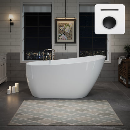 55"/60"/63" Modern Single Slipper Freestanding Acrylic Bathtub, Glossy White A04
