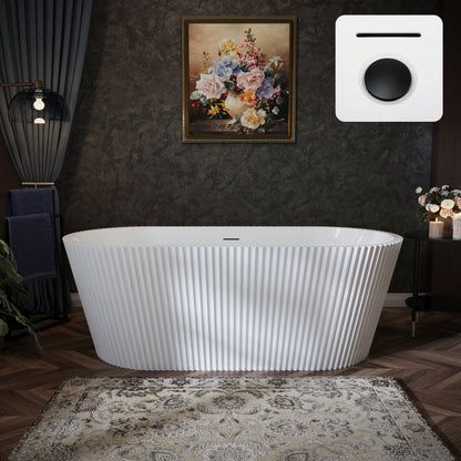 67" Fluted Acrylic Freestanding Soaking Bathtub, Glossy White A13
