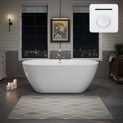 55"/60"/63" Minimalist Oval Acrylic Freestanding Soaking Bathtub, Glossy White A09