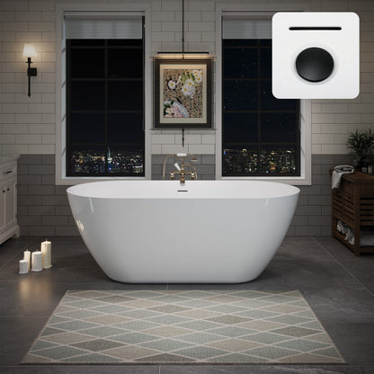 55"/60"/63" Minimalist Oval Acrylic Freestanding Soaking Bathtub, Glossy White A09
