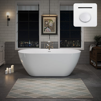 55"/60"/63" Minimalist Oval Acrylic Freestanding Soaking Bathtub, Glossy White A09