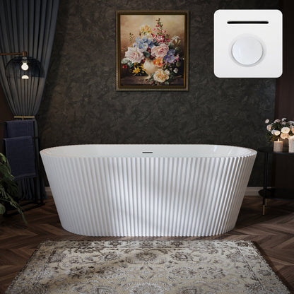 67" Fluted Acrylic Freestanding Soaking Bathtub, Glossy White A13