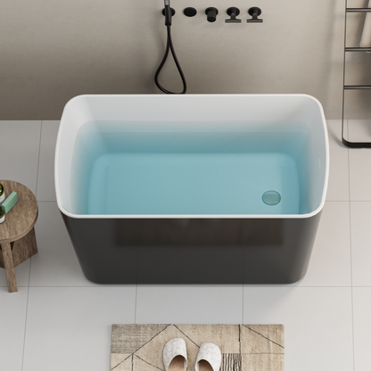 49" Acrylic Freestanding Japanese Soaking Bathtub, Glossy White/Black A01