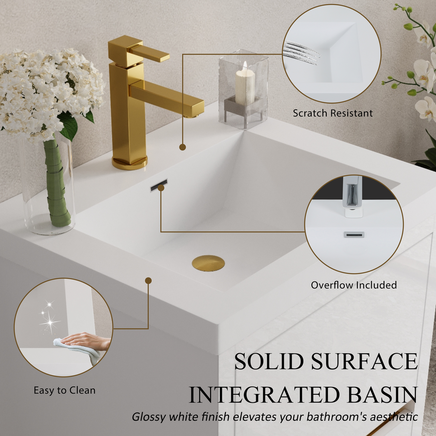 24" Aurelia - Freestanding Bathroom Vanity, Glossy White V14-24GW