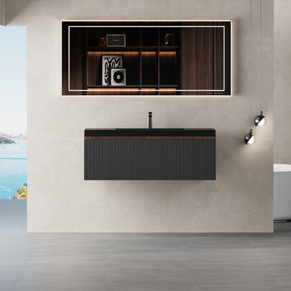 36" Liner - Floating Bathroom Vanity, Smoked Walnut & lnk Black V16-36WAB
