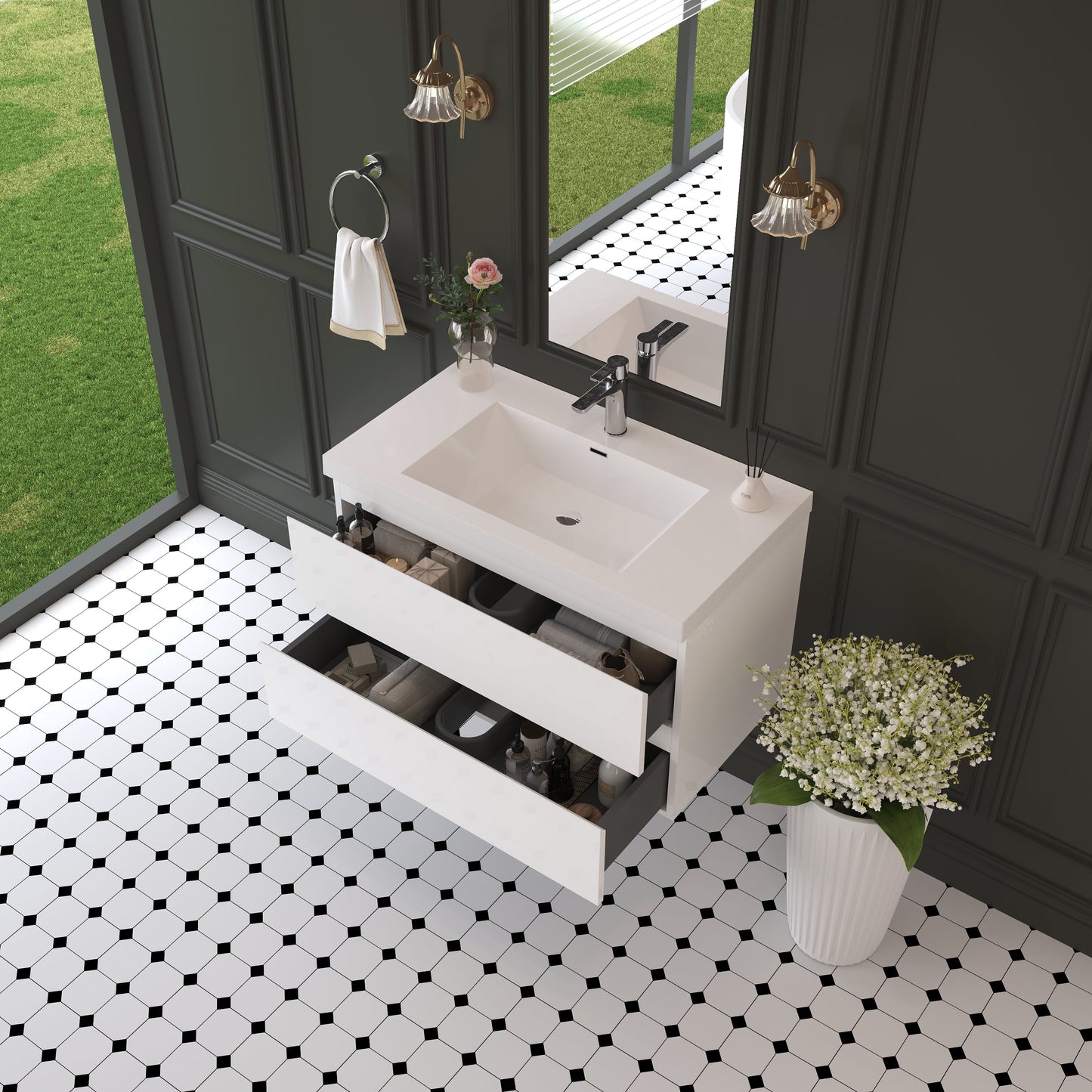 36" Angela - Floating Bathroom Vanity Glossy White V11-36GW