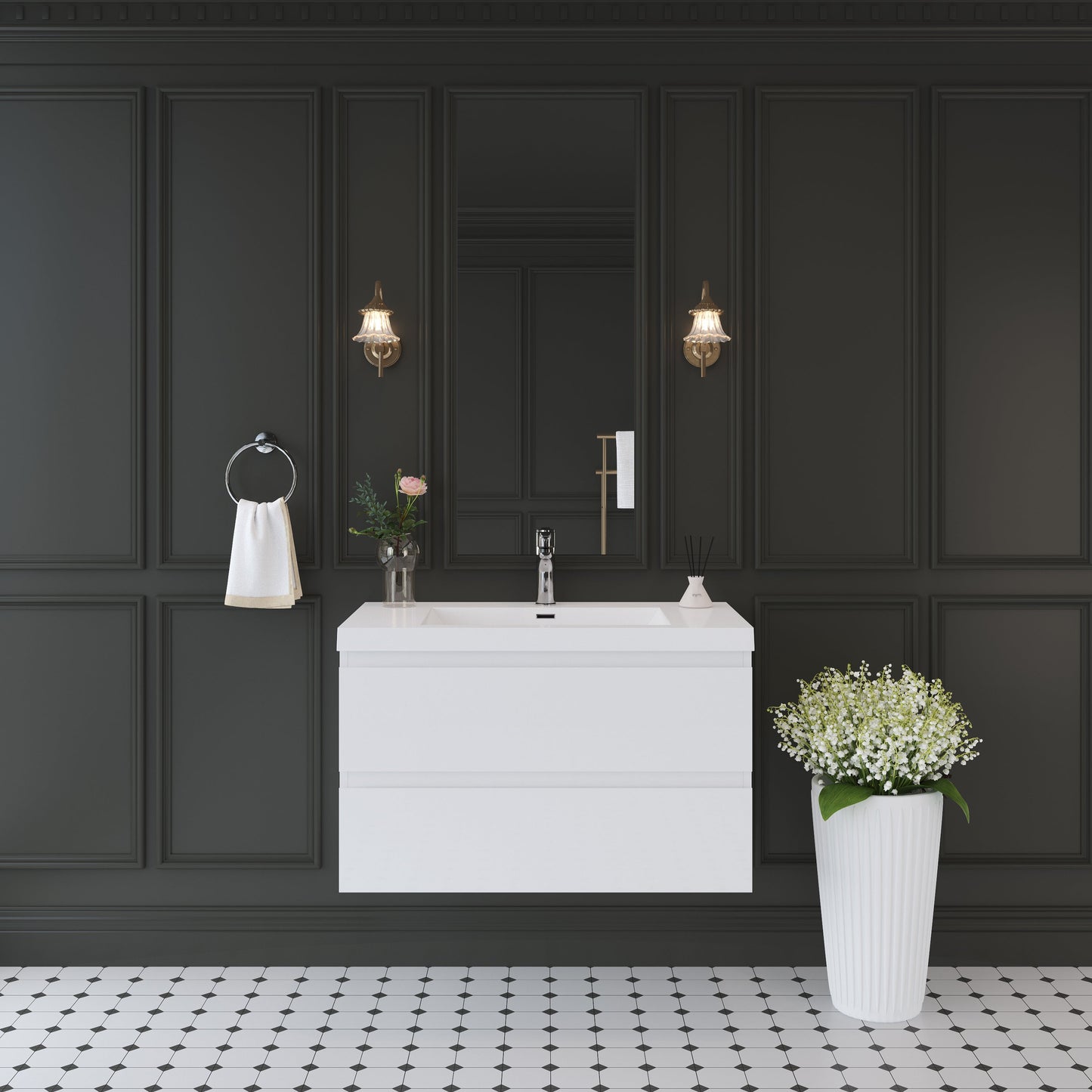 36" Angela - Floating Bathroom Vanity Glossy White V11-36GW
