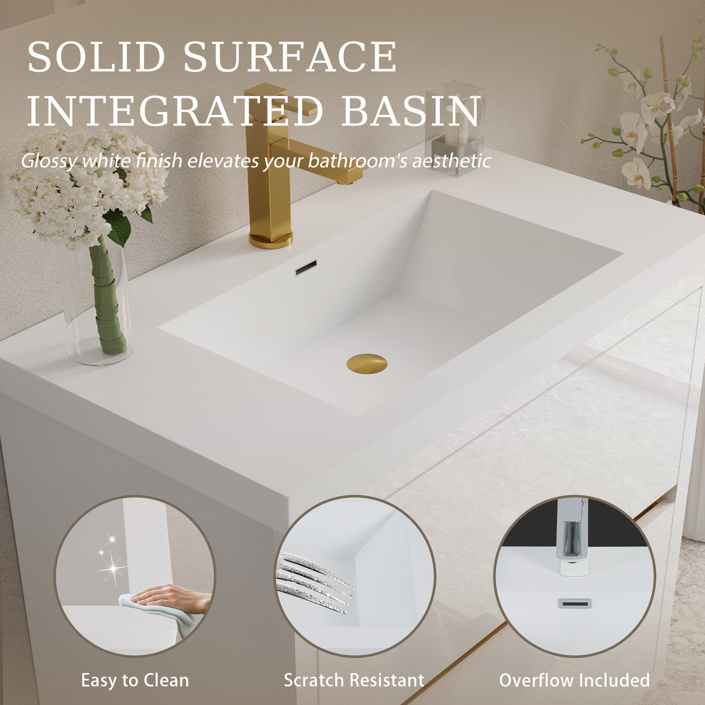 36" Aurelia - Freestanding Bathroom Vanity, Glossy White V14-36GW