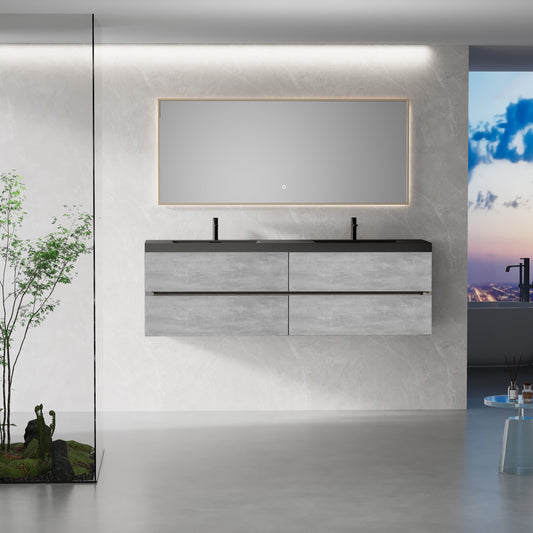 72" Edi - Modern Wall-mounted Bathroom Vanity V12-72GR