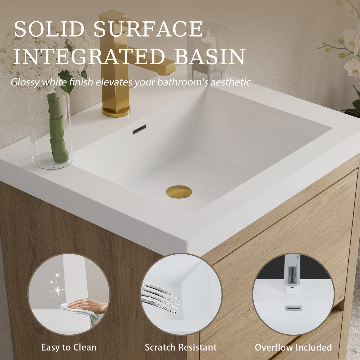 24" Aurelia - Floating Bathroom Vanity, Natural Oak V15-24NO