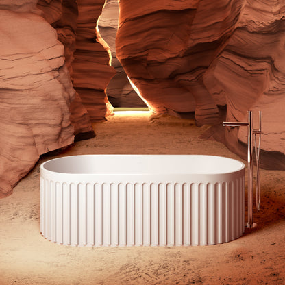 67" Fluted Freestanding Stone Resin Deep Soaking Bathtub S13-67