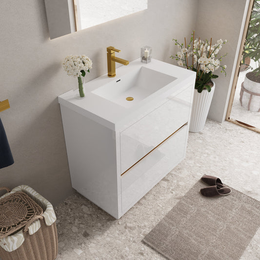 36" Aurelia - Freestanding Bathroom Vanity, Glossy White V14-36GW