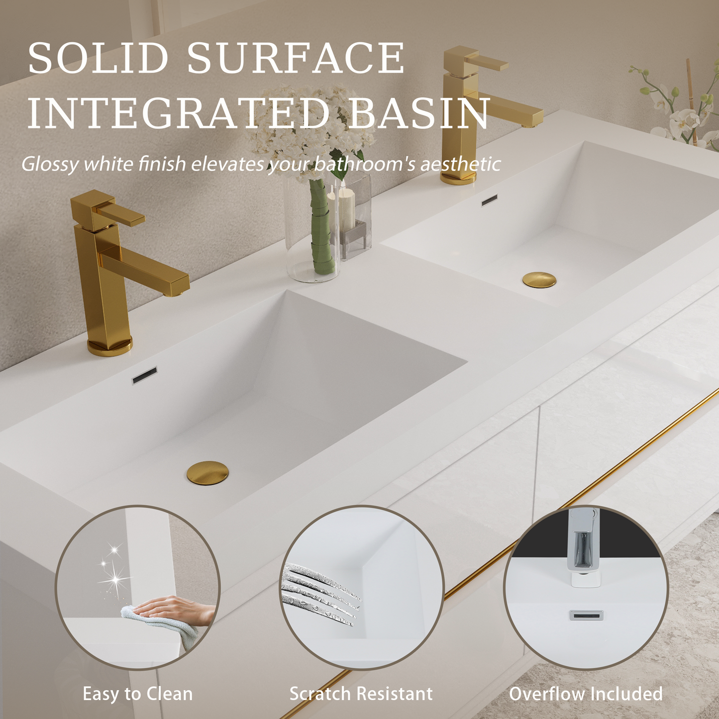 60" Aurelia - Floating Bathroom Vanity, Glossy White V15-60DGW