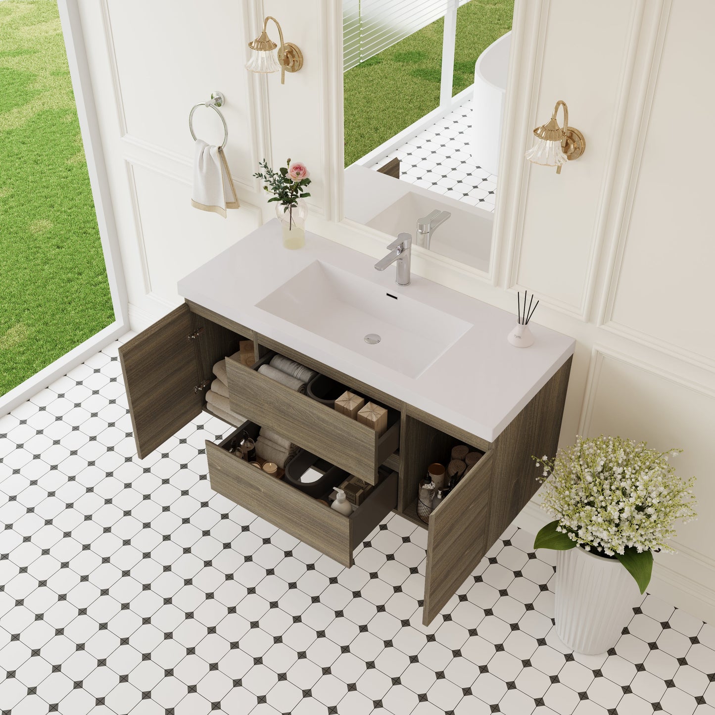 48" Angela - Floating Bathroom Vanity Ash Grey V11-48AG