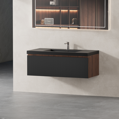 42" Liner - Floating Bathroom Vanity Smoked Walnut & lnk Black V16-42WAB