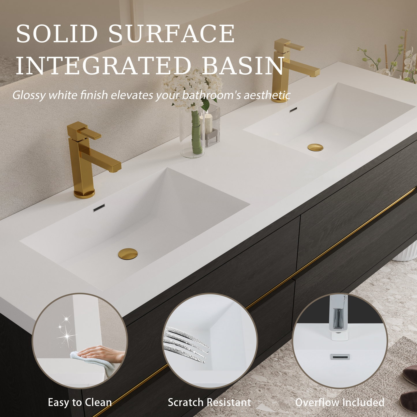 72" Aurelia - Floating Bathroom Vanity Espresso Wood V15-72EW