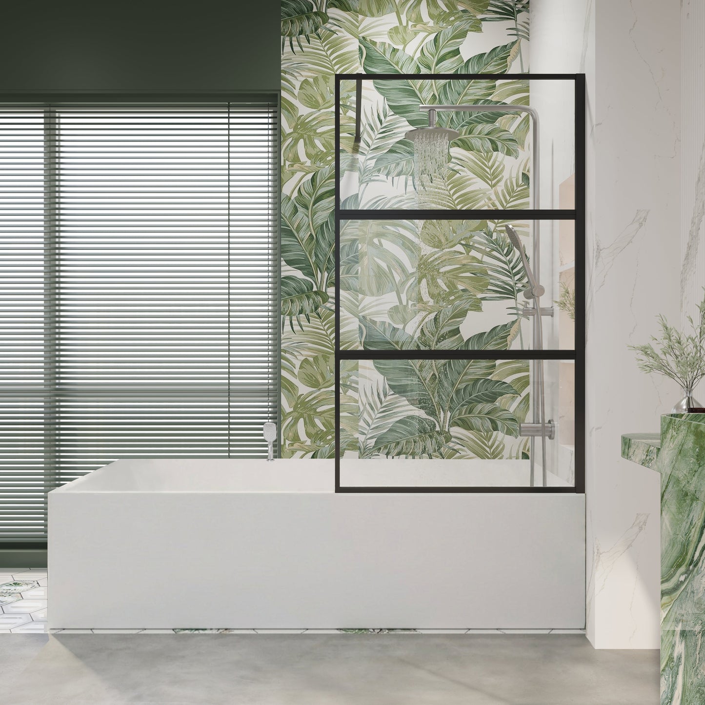 36" W × 76" H Framed Fixed Shower Screen 5/16" (8mm) Tempered Glass, Matte Black D07-36