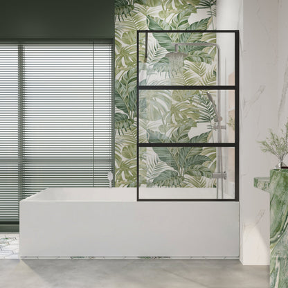 36" W × 76" H Framed Fixed Shower Screen 5/16" (8mm) Tempered Glass, Matte Black D07-36