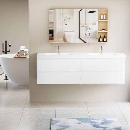 72" Angela - Floating Bathroom Vanity Double Sink Glossy White V11-72GW