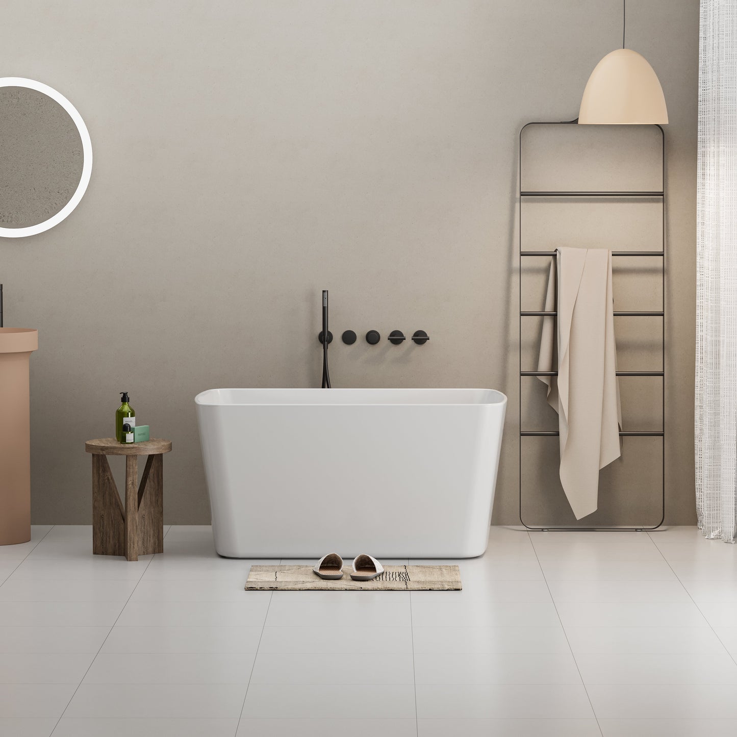 49" Acrylic Freestanding Japanese Soaking Bathtub, Glossy White/Black A01
