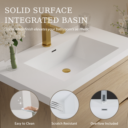 36" Aurelia - Floating Bathroom Vanity, Natural Oak V15-36NO