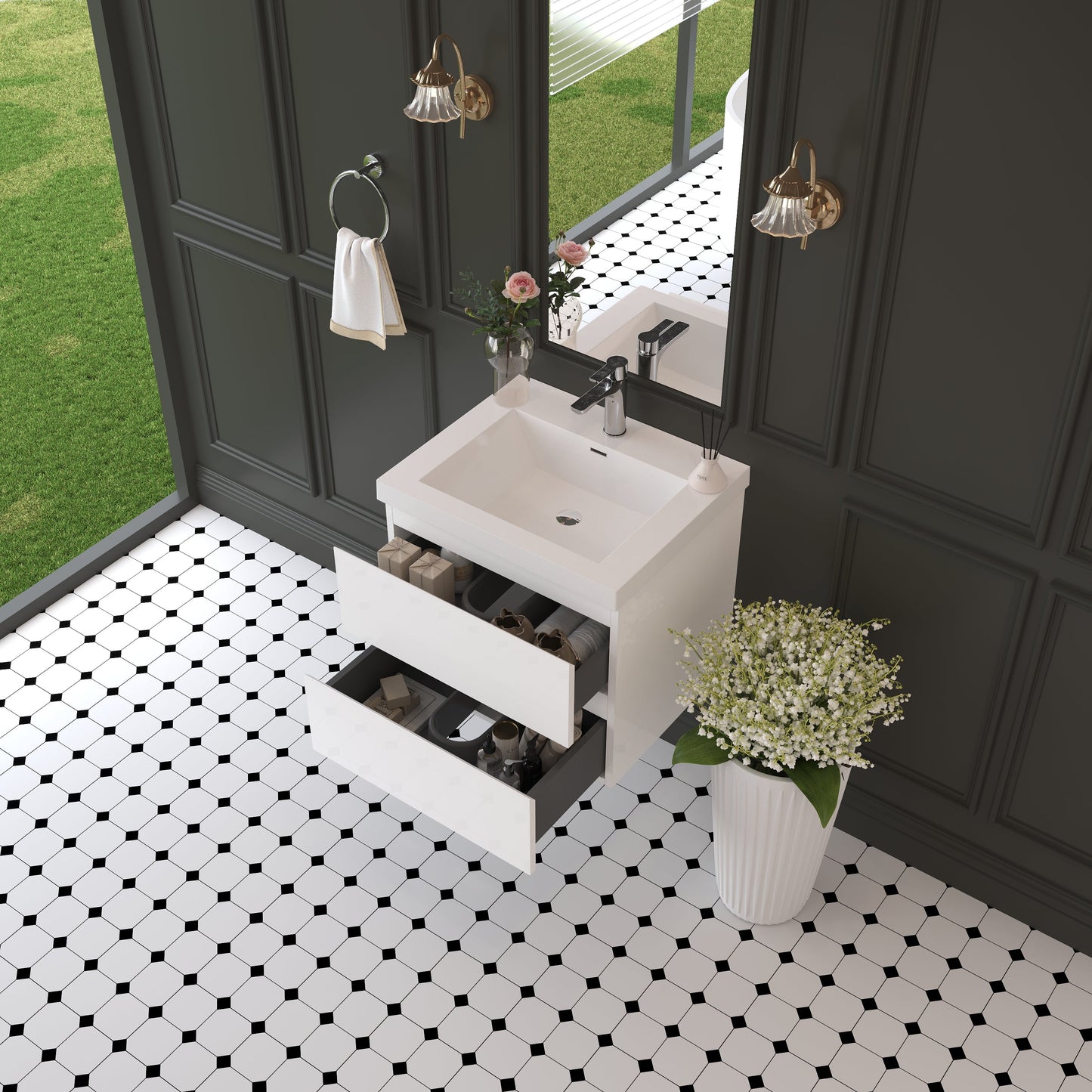 24" Angela - Floating Bathroom Vanity Glossy White