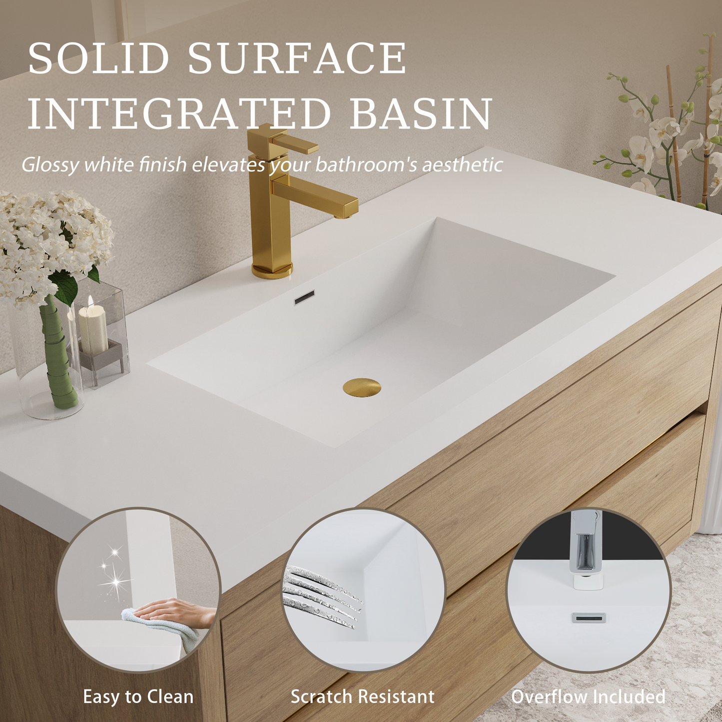 48" Aurelia - Floating Bathroom Vanity, Natural Oak V15-48NO