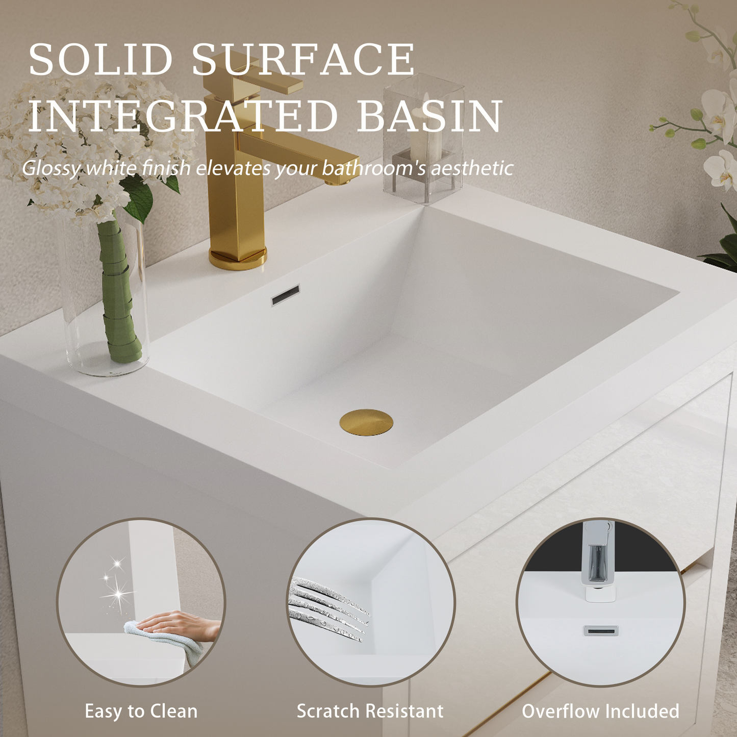 24" Aurelia - Floating Bathroom Vanity, Glossy White V15-24GW