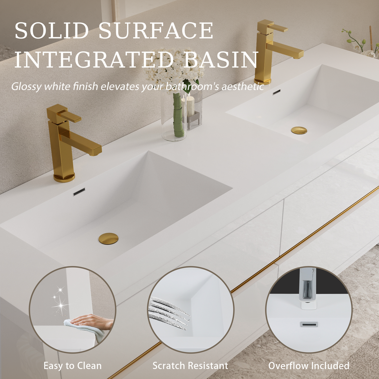 72" Aurelia - Floating Bathroom Vanity, Glossy White V15-72GW