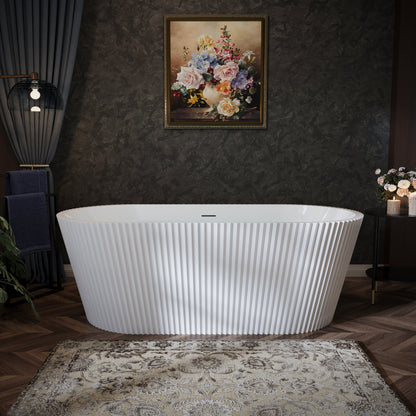 67" Fluted Acrylic Freestanding Soaking Bathtub, Glossy White A13