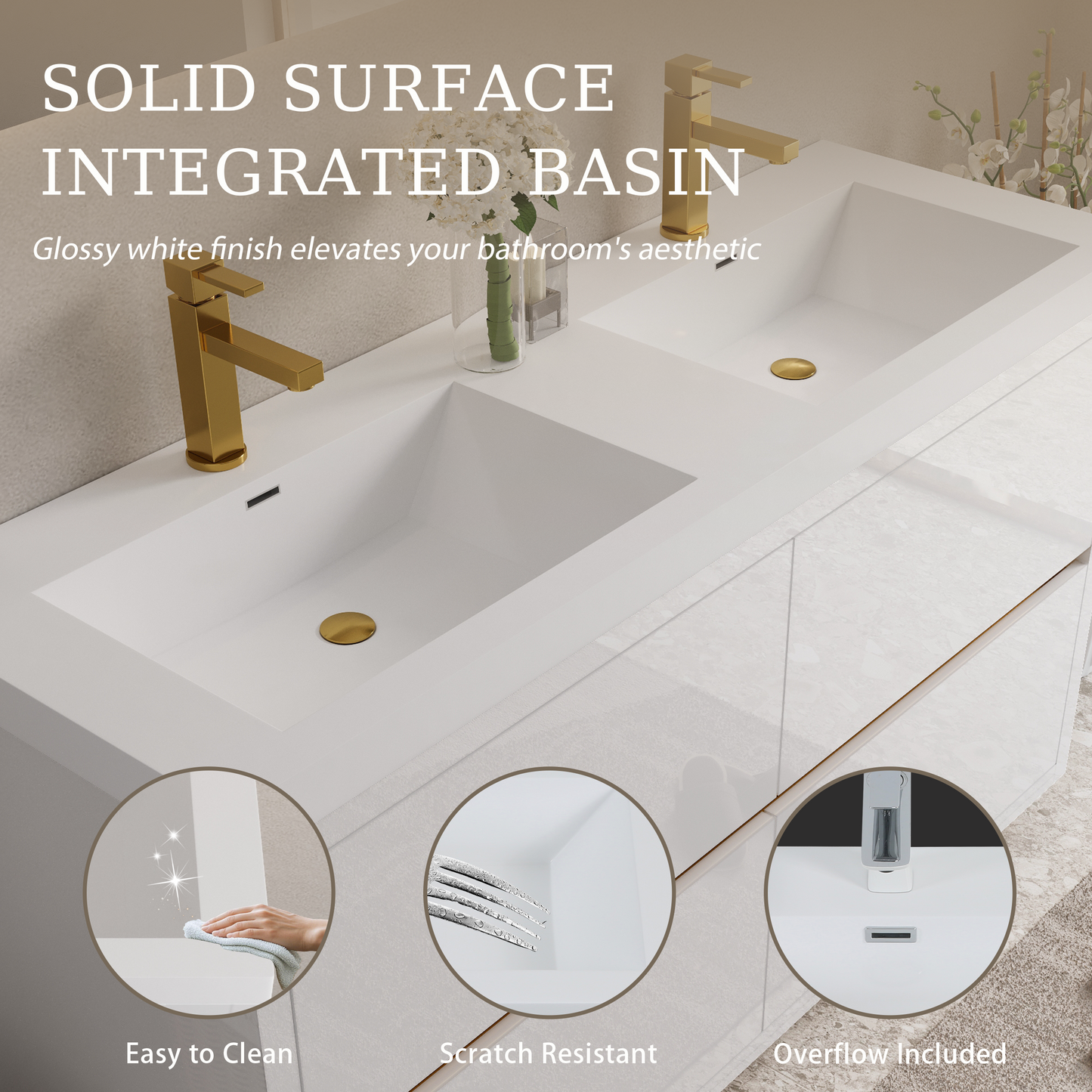 60" Aurelia - Freestanding Bathroom Vanity, Glossy White V14-60DGW