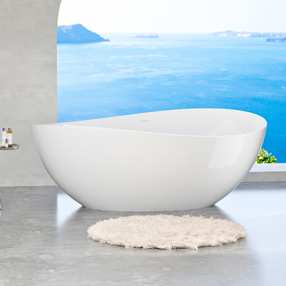 63" Freestanding Engineered Stone Resin Bathtub, Matte/Gloss White S05-63