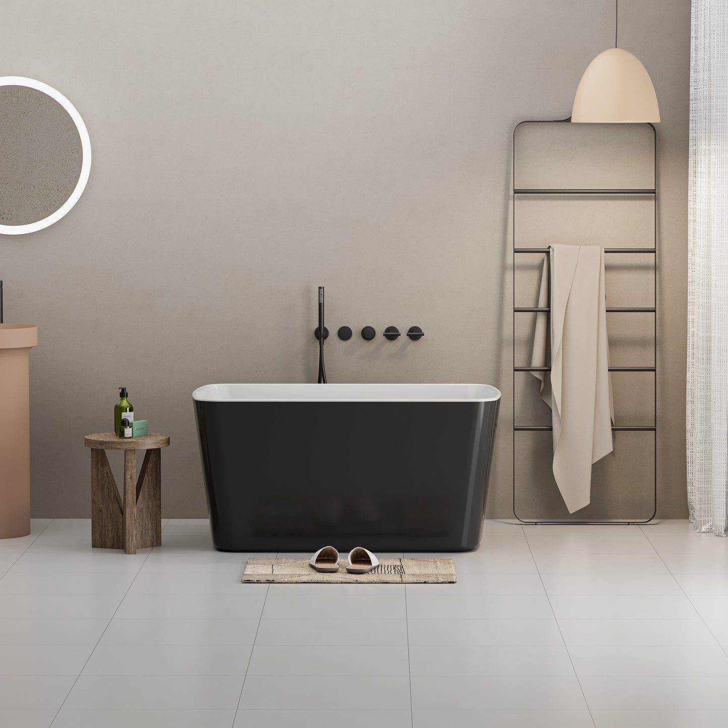49" Acrylic Freestanding Japanese Soaking Bathtub, Glossy White/Black A01