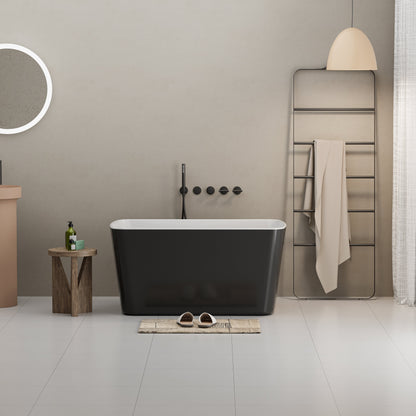 49" Acrylic Freestanding Japanese Soaking Bathtub, Glossy White/Black A01