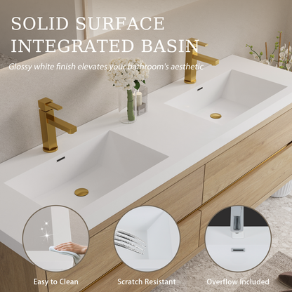 72" Aurelia - Floating Bathroom Vanity, Natural Oak V15-72NO