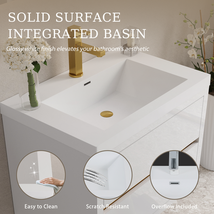 30" Aurelia - Floating Bathroom Vanity, Glossy White V15-30GW