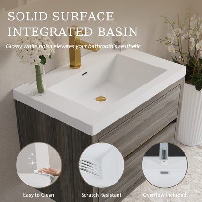 30" Aurelia - Floating Bathroom Vanity, Ash Grey V15-30AG