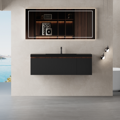 48" Liner - Floating Bathroom Vanity, Smoked Walnut & lnk Black V16-48WAB