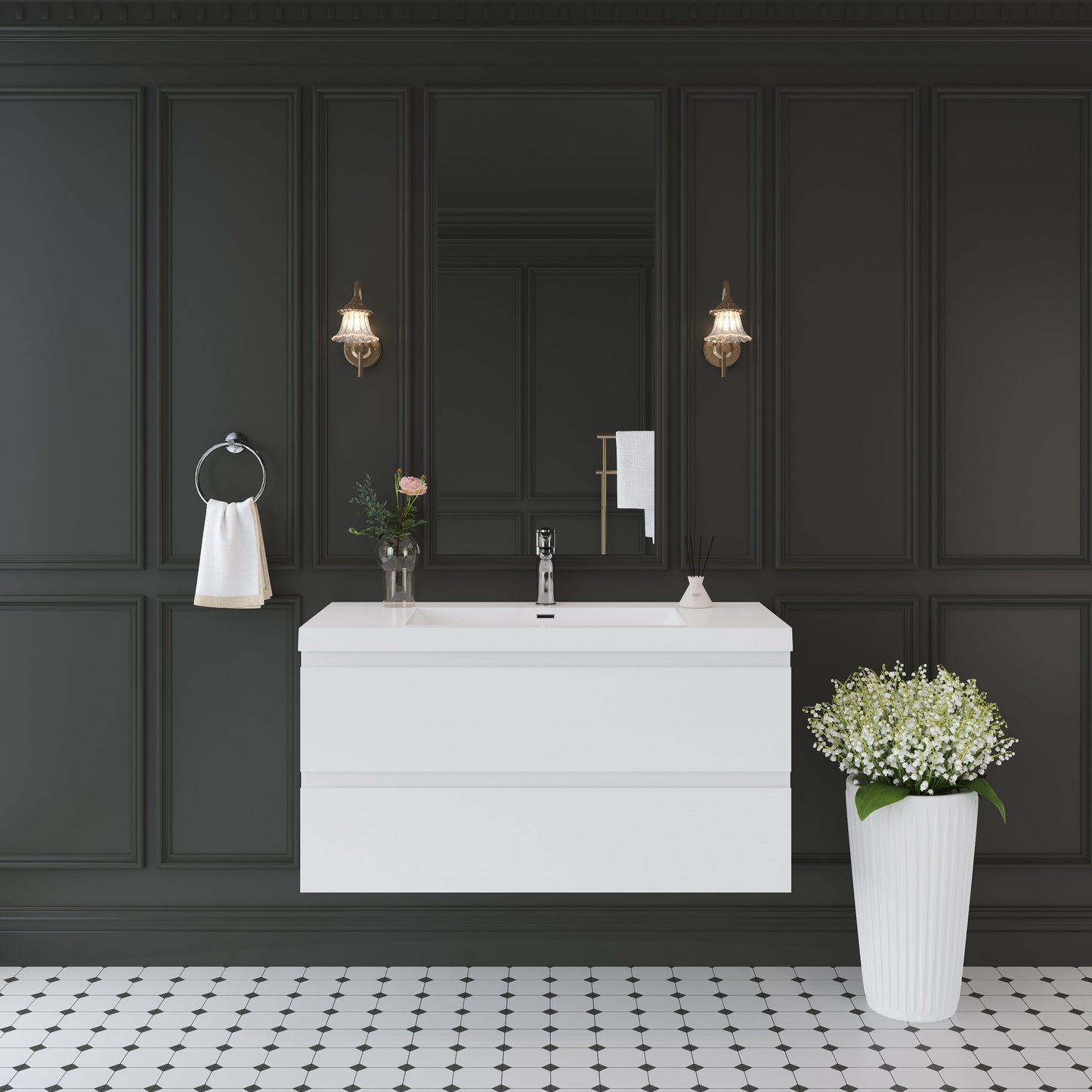 42" Angela - Floating Bathroom Vanity Glossy White V11-42GW